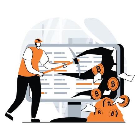 Man mining bitcoin  Illustration