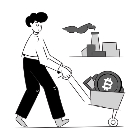 Man mining bitcoin  Illustration