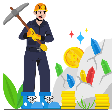 Man mining bitcoin  Illustration