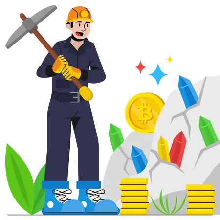 Man mining bitcoin  Illustration