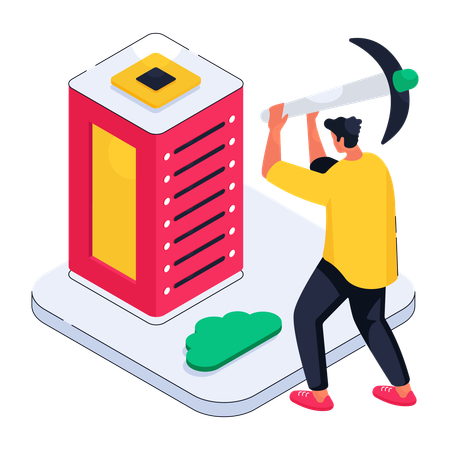 Man mining cloud data  Illustration