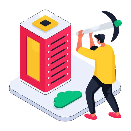 Man mining cloud data  Illustration