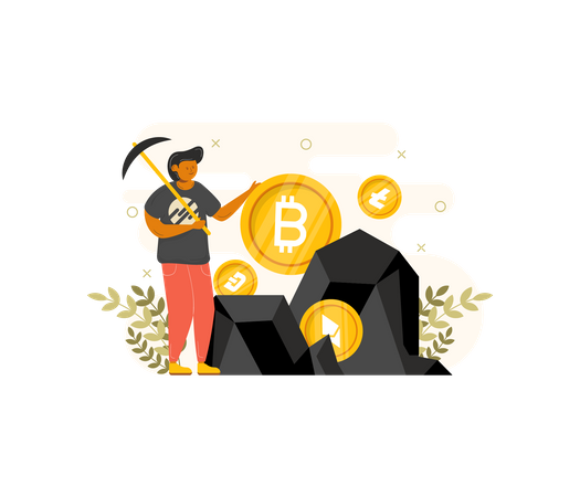 Man mining crypto coins  Illustration