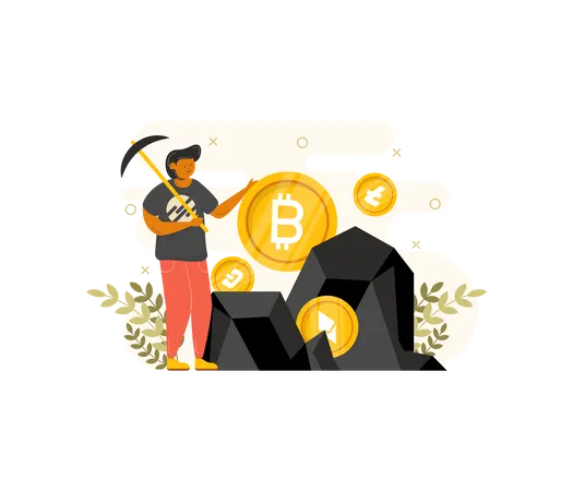 Man mining crypto coins  Illustration