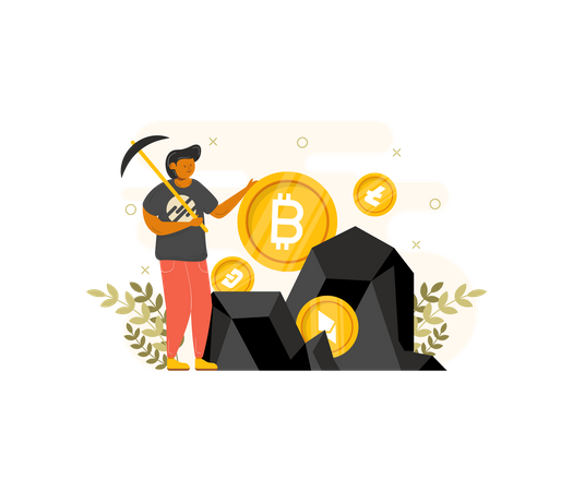 Man mining crypto coins  Illustration