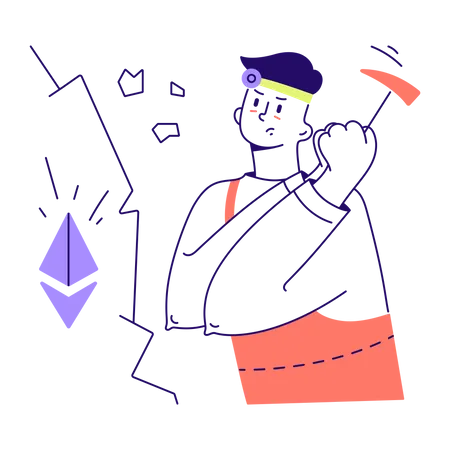 Man mining cryptocurrency Ethereum  Illustration