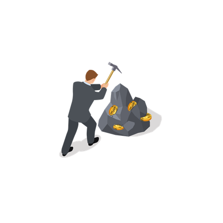 Man mining cryptocurrency  Illustration