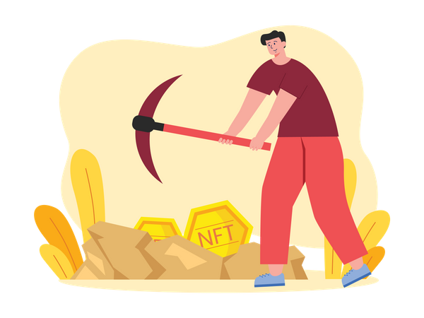 Man mining NFT Illustration