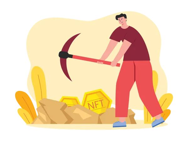 Man mining NFT Illustration