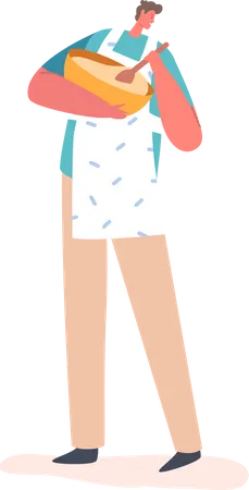 Man mixing dough while wearing apron  イラスト
