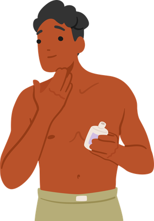 Man Moisturize His Faces With Cream  イラスト