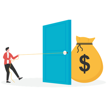 Man money knock on door  Illustration