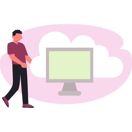 Mann überwacht Cloud-Store-Daten  Illustration