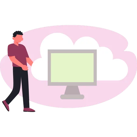 Mann überwacht Cloud-Store-Daten  Illustration