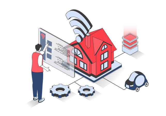 Man monitoring automation systems of security  Illustration