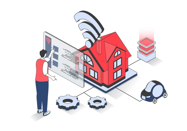 Man monitoring automation systems of security  Illustration