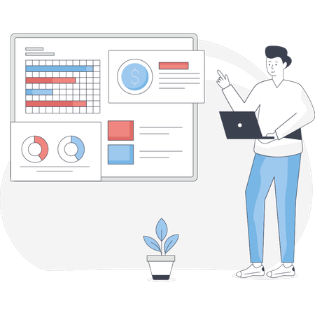 Man monitoring financial data through laptop  Illustration