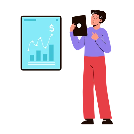 Man monitoring financial statistics  Illustration