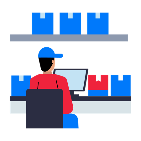 Man monitoring parcel in Warehouse  Illustration