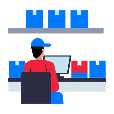 Man monitoring parcel in Warehouse  Illustration