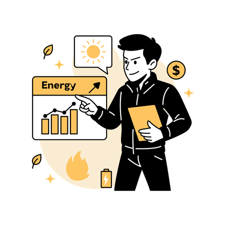 Man Monitoring  Renewable Energy Dashboard  Illustration
