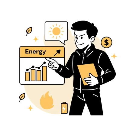 Man Monitoring  Renewable Energy Dashboard  Illustration