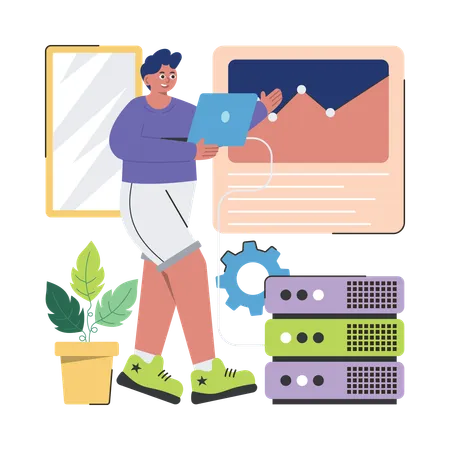 Man Monitoring server  Illustration