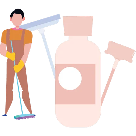 The Boy Is Mopping The Floor Illustration