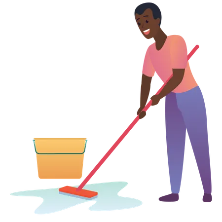 Man mopping floor  Illustration