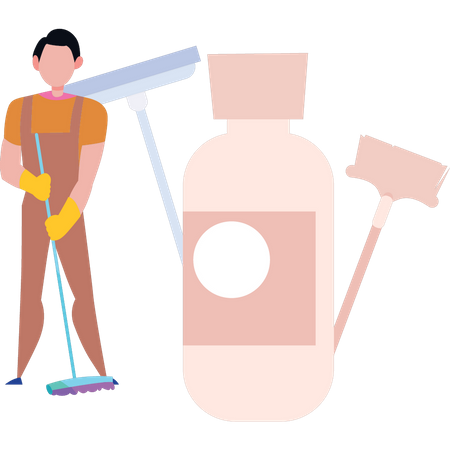 Man mopping floor  Illustration