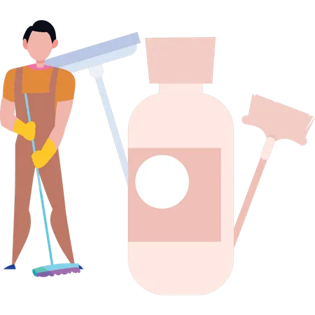 Man mopping floor  Illustration