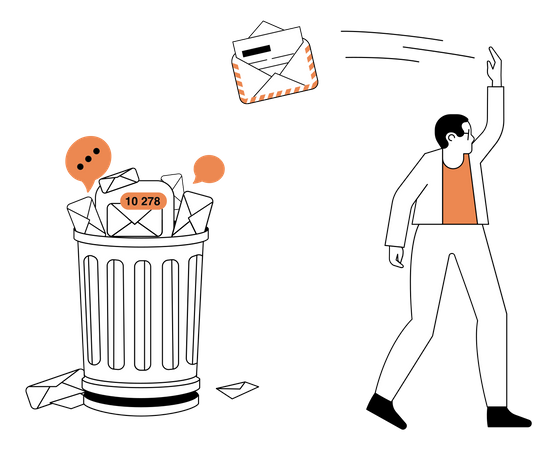 Man Moving Email To Bin Illustration