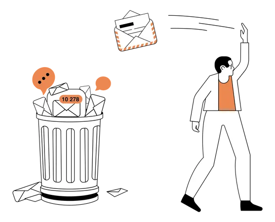 Man Moving Email To Bin  Illustration