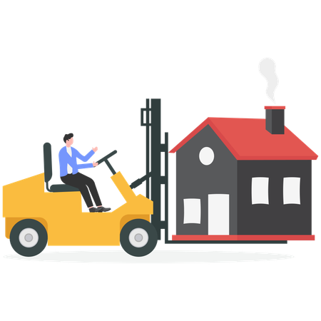 Man moving house with forklift  Illustration