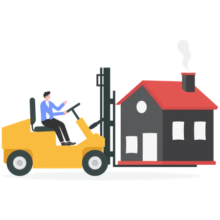 Man moving house with forklift  Illustration