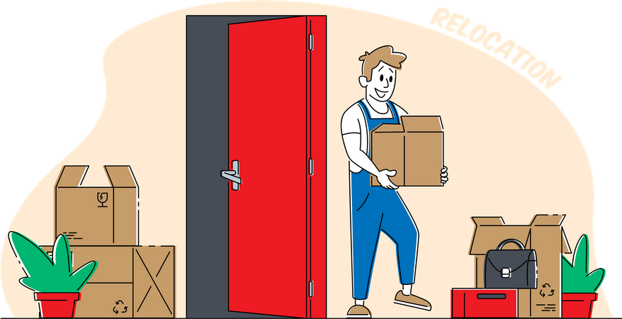 Man moving into new house Illustration
