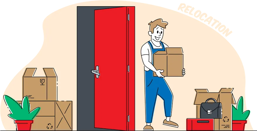 Man moving into new house  Illustration
