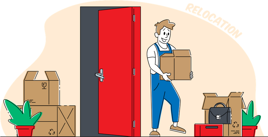 Man moving into new house  Illustration