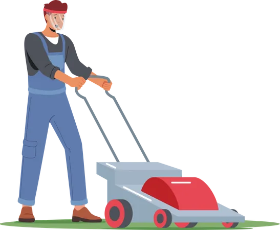 Man mow lawn in garden Illustration