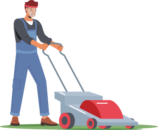 Man mow lawn in garden  Illustration