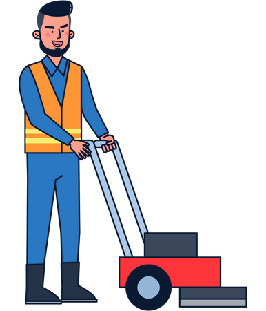 Man mowing lawn with lawn mower  Illustration