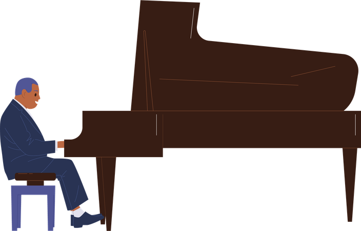 Man musician playing grand piano performing musical  Illustration