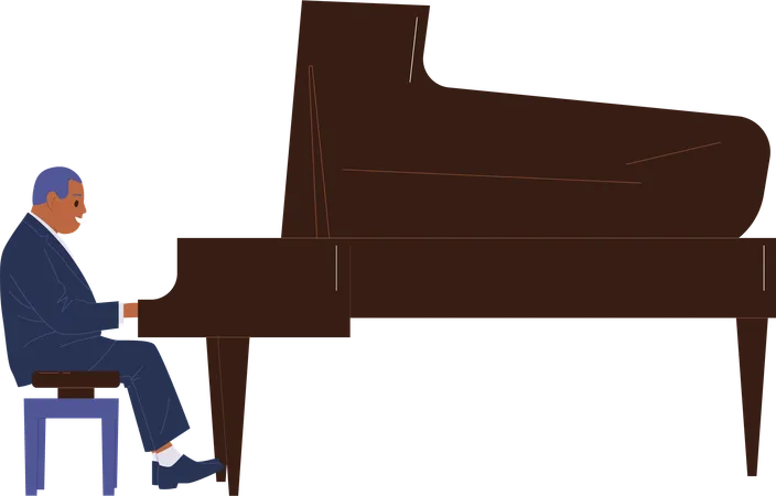 Man musician playing grand piano performing musical  Illustration