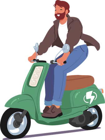 Man Navigates City Streets On Electric Moped  Illustration