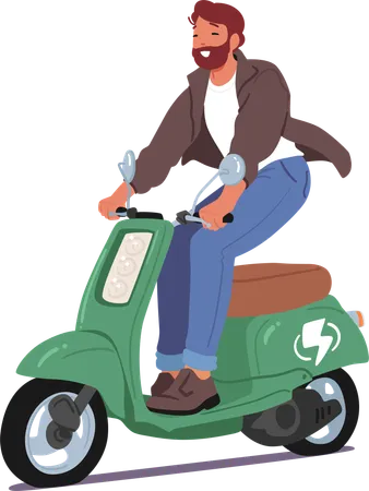 Man Navigates City Streets On Electric Moped  Illustration