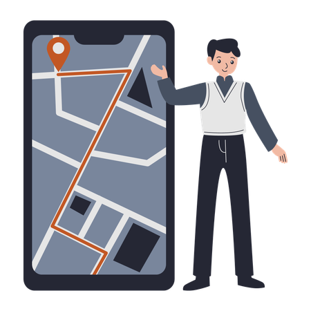 Man navigates through mobile phone  Illustration