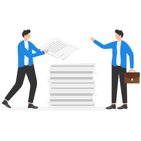 Man near stack of paper requests Illustration