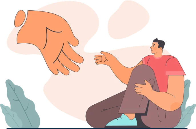 Man needs helping hand from other hand  Illustration