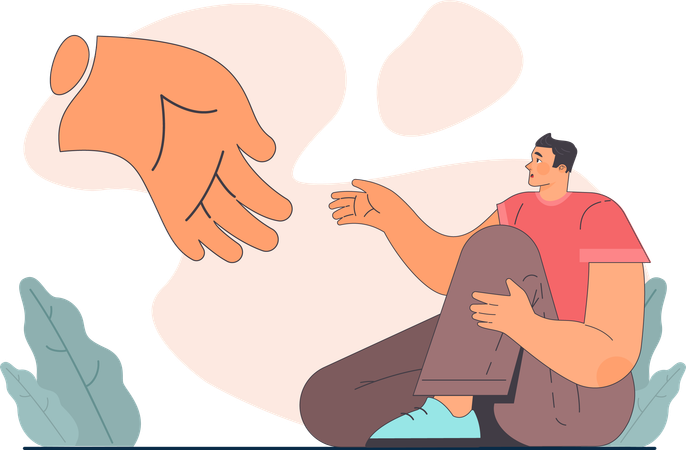 Man needs helping hand from other hand  Illustration