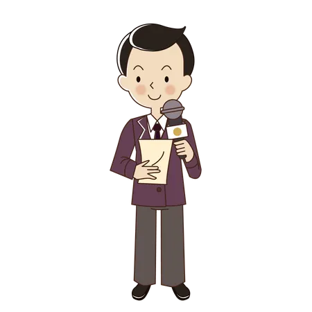Man news reporter with microphone and script paper Illustration